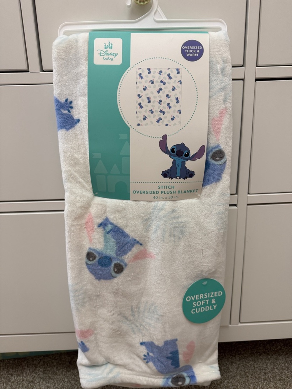 Disney Stitch Plush Baby Blanket - White, Blue, Pink
